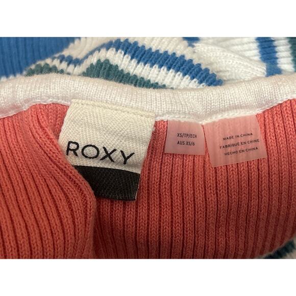 Roxy Multicolor Off The Shoulder Ribbed Knit Ruffle Cropped Sweater Top Size XS - Picture 4 of 4